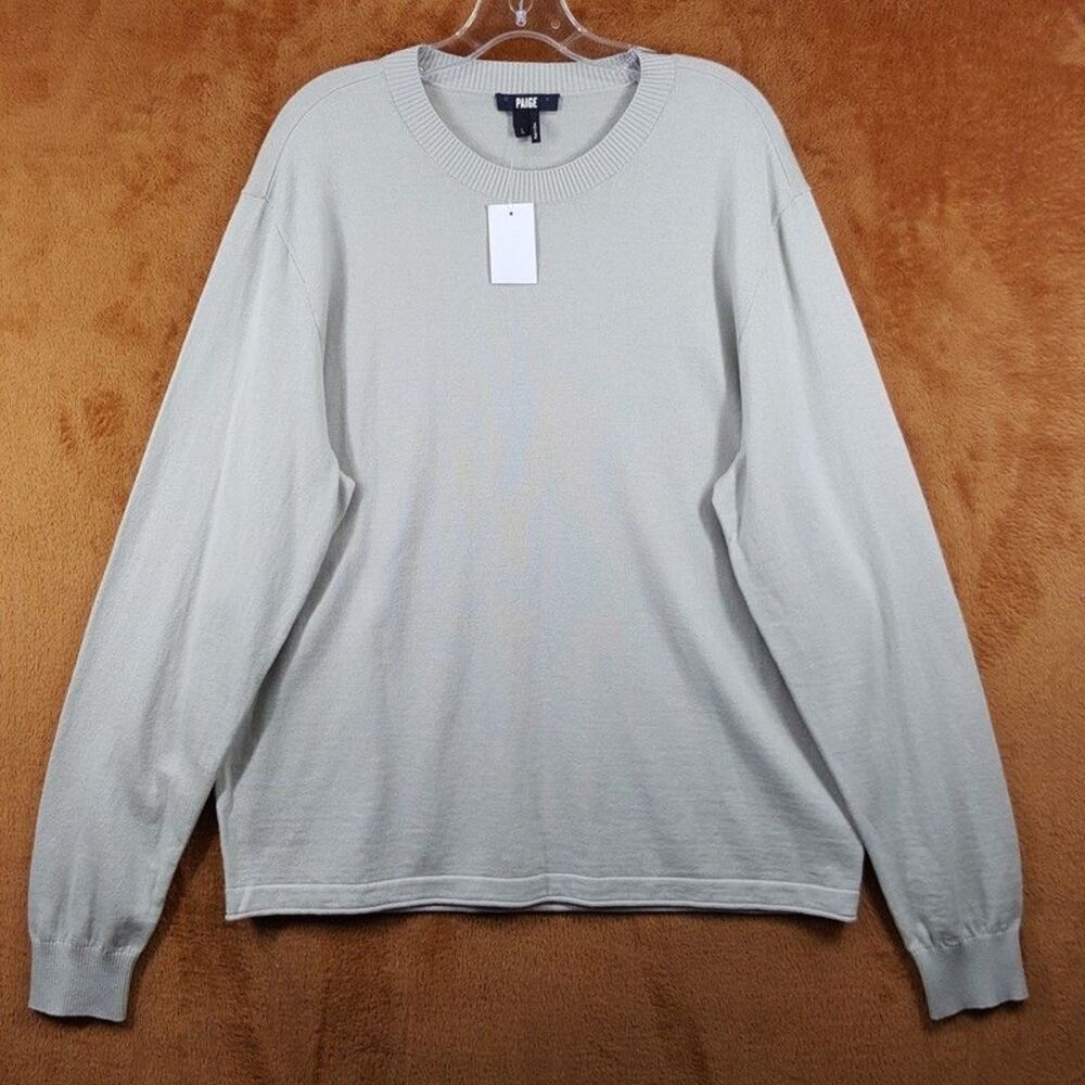 PAIGE Sweater Mens Large Tan Pullover Crew Organic Cotton Wool CHAMPLIN $199